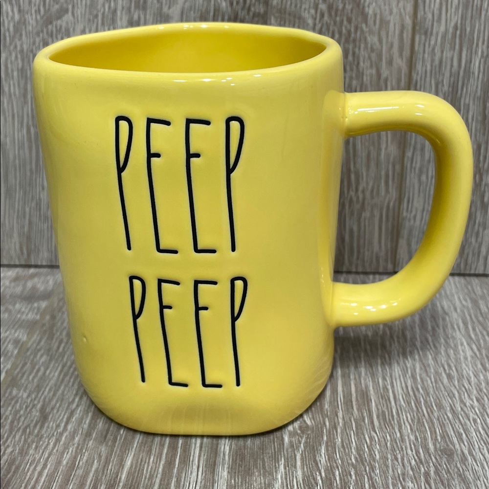 NWT Rae Dunn “PEEP PEEP” Yellow Ceramic Coffee Tea Mug